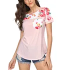Женская одежда, блузки для беременных, женская футболка с коротким рукавом в полоску с цветочным рисунком для кормящих мам, топ для грудного вскармливания, F4