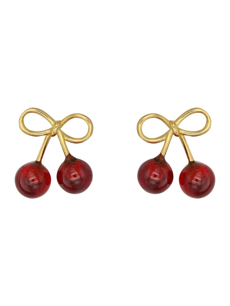 

Version of Luxury Retro Red Sweet Bow S925 Silver Needle Female Garnet Earrings