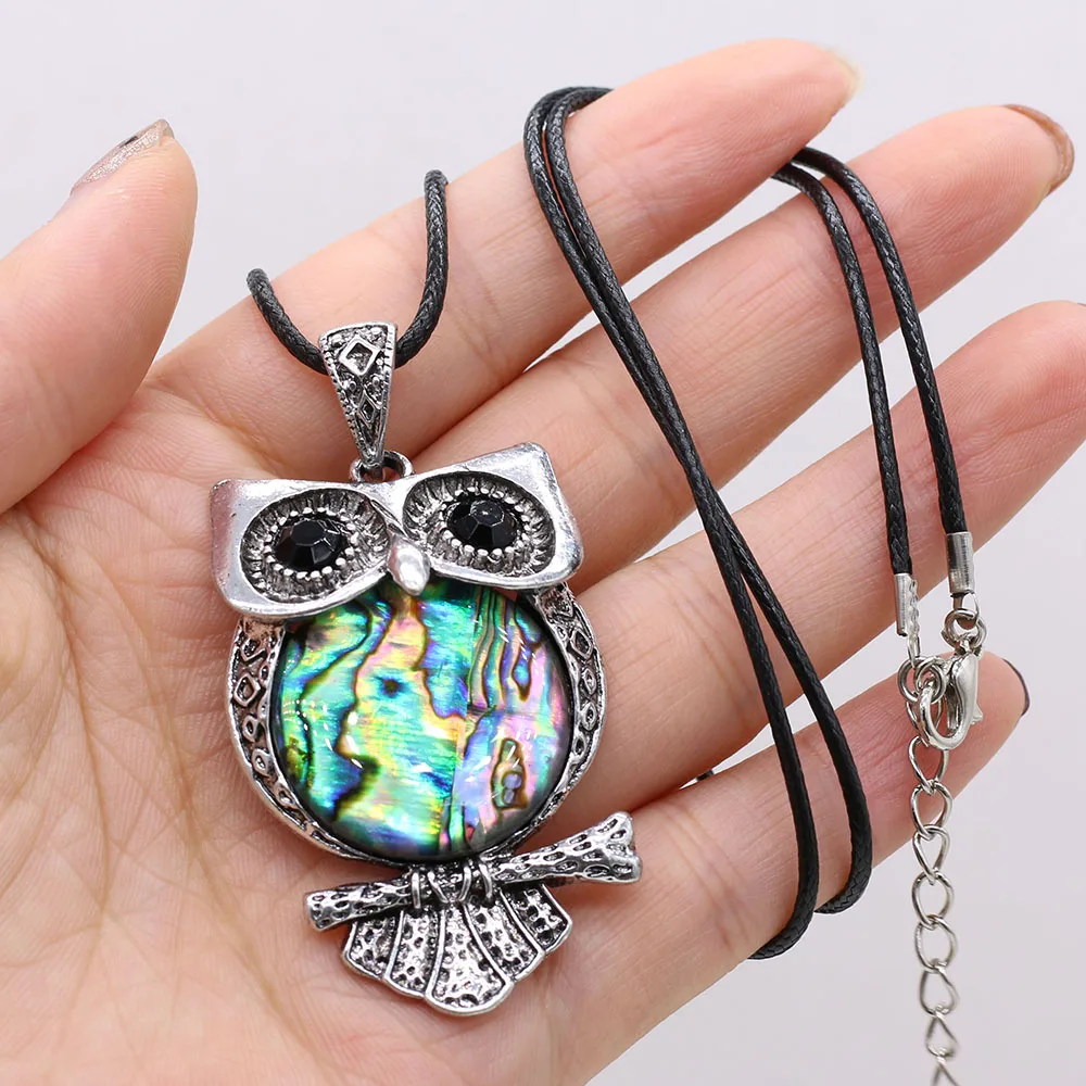 

Natural Owl Shape Abalone Shell Charm Necklace Pendants Jewelry For Women Party Birthday Gifts Size 30x55mm Length 45cm