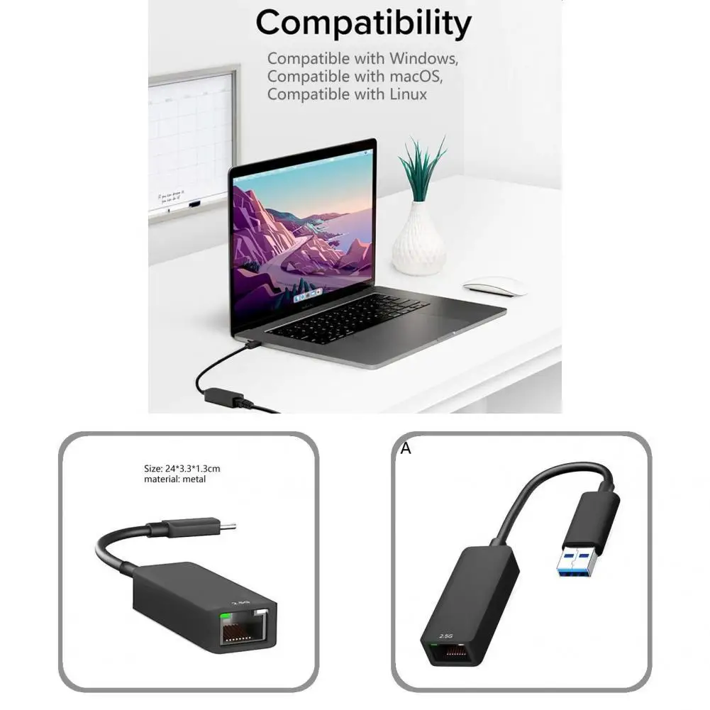

Excellent Metal Wear-resistant USB/Type-C 3.1 to RJ-45 2.5Gbps Network Adapter Internet Adapter Ethernet Adapter