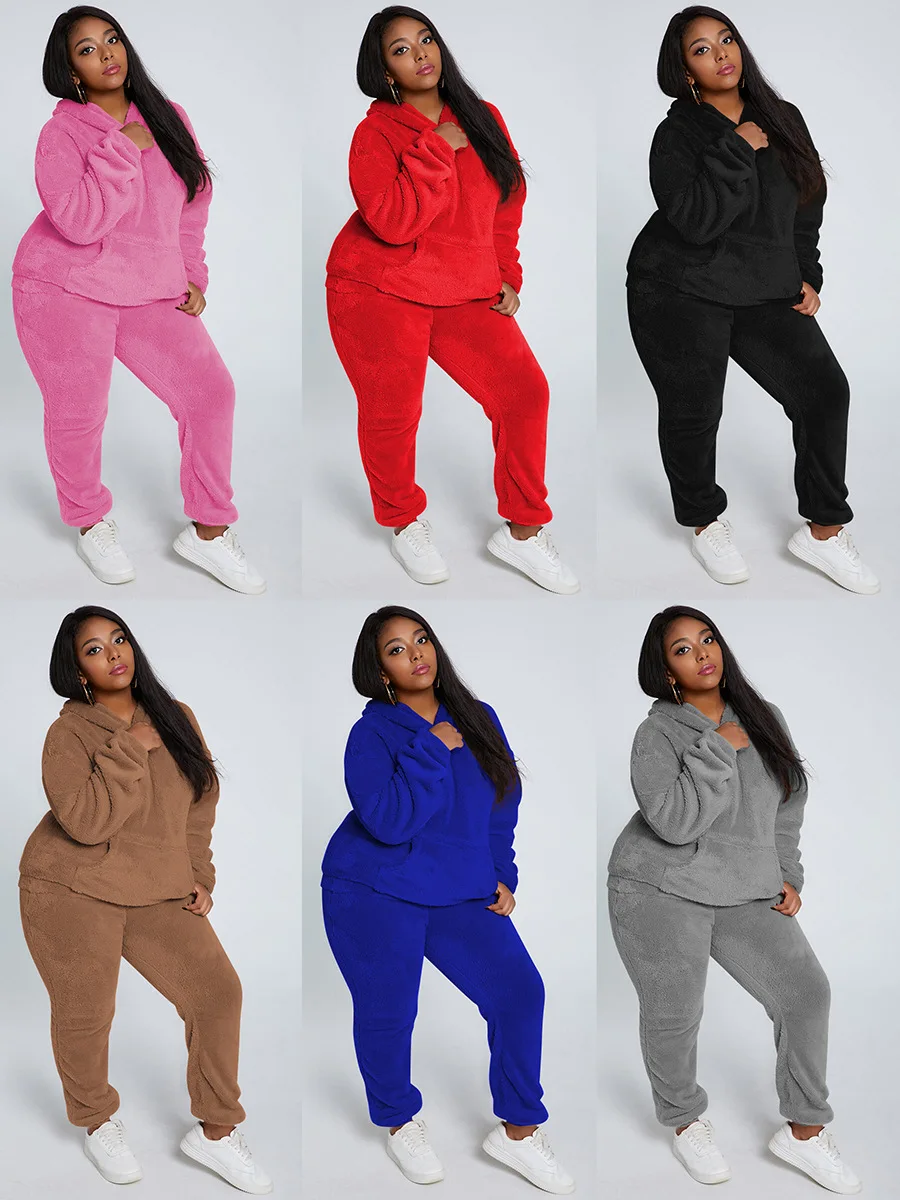 Женский спортивный костюм из двух предметов повседневный однотонный с капюшоном