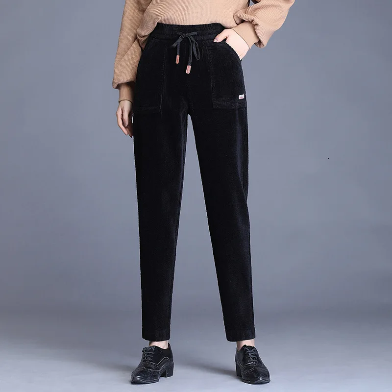 Женские вельветовые шаровары Однотонные эластичные повседневные штаны с