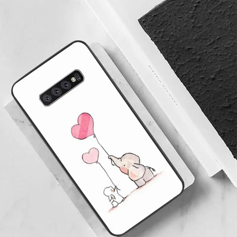 

Cute Elephant And Rabbit Phone Case For Galaxy Tempered Glass Cases Apply To S10 S9 S8 S7 S6edge Plus TPU Cover