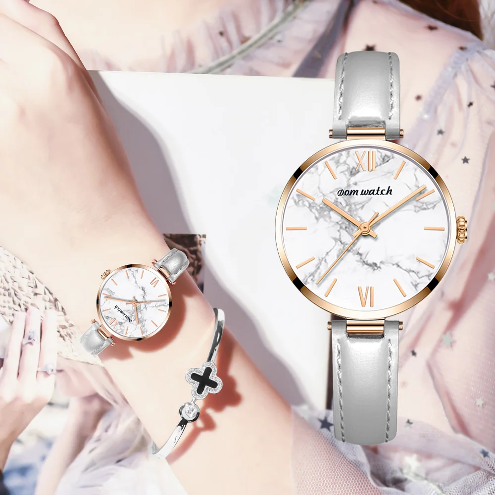 

DOM Women Watch Fashion Quartz Lady Slim Genuine Leather Casual 3ATM Waterproof Wristwatch Gift for Girl Wife Woman G-1286L-7M