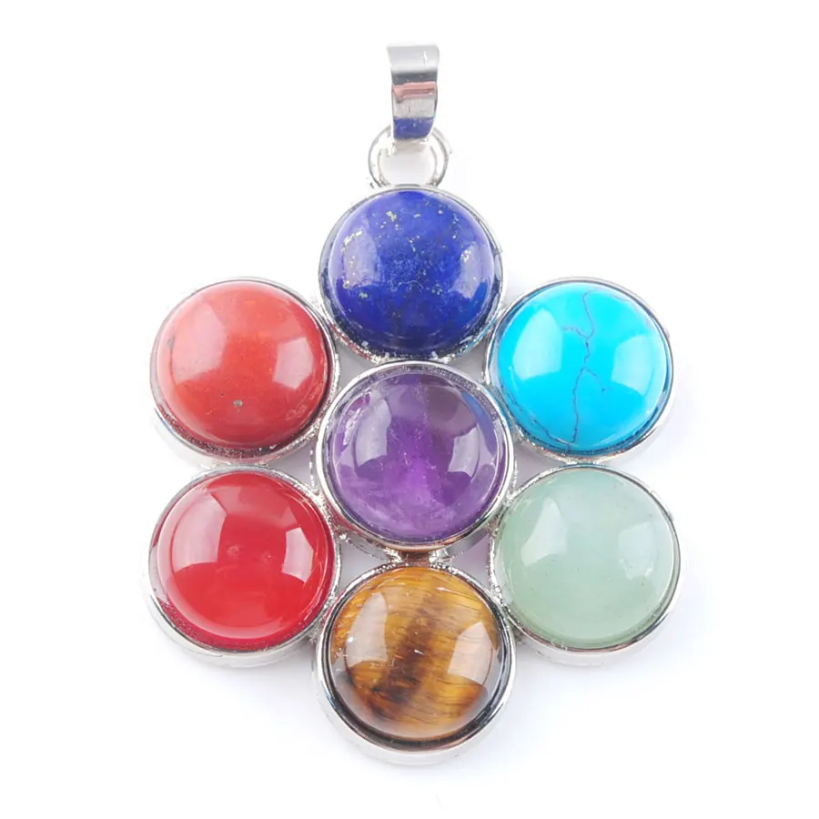 

WOJIAER 7 Chakras Natural Stones Flowers Pendants Health Amulet Healing Jewelry Making Charms Pendant Fit Necklace N3268