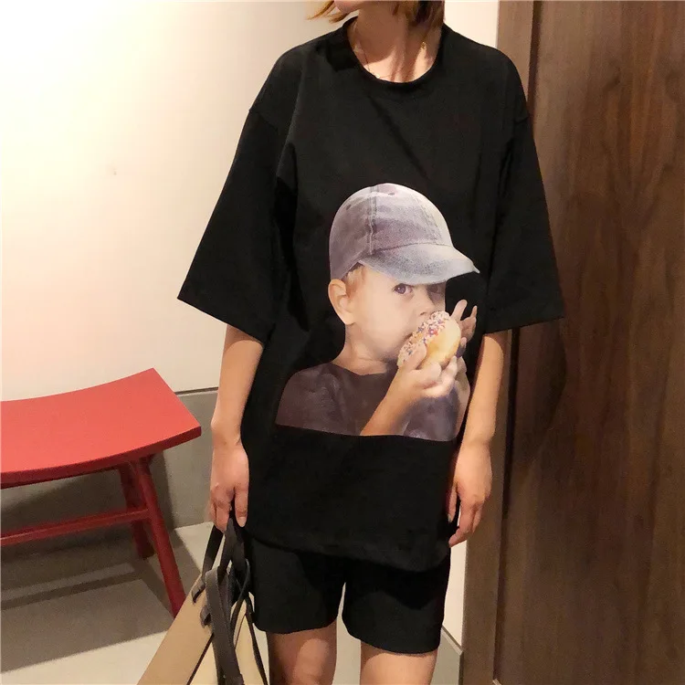 

New Summer Fashion Shirt Cotton Digital Print T Shirt Women Tops Base O neck cute doughnut short sleeve Tees Girls Tshirt