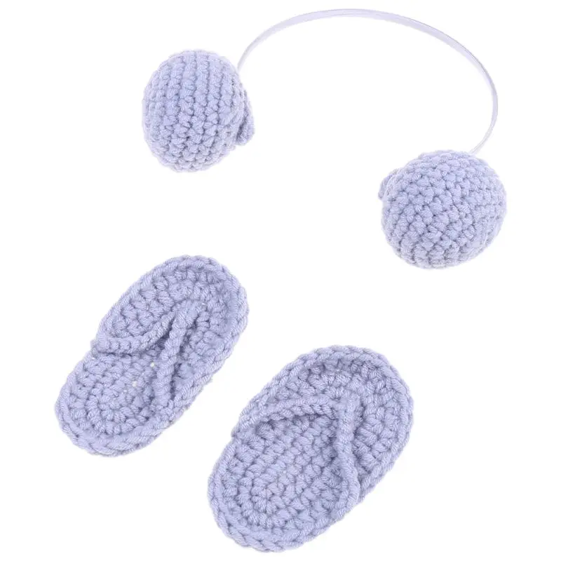 

NewBorn Photography Props Hand Crochet Baby Slippers +Headset Set Baby Photo Props Shoes Photography Accessories