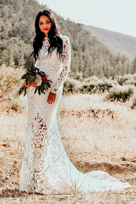 Шикарная Русалка кружевное женское платье 2020 сексуальное иллюзионное с длинным