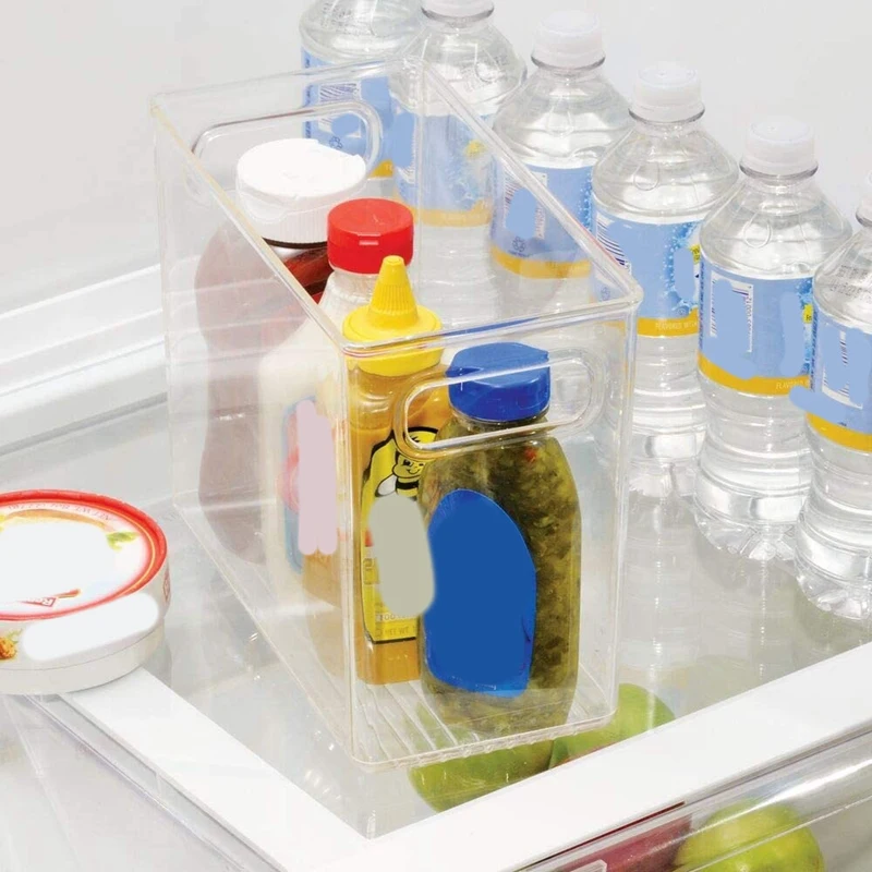 

4 Pack Tall Plastic Kitchen Pantry Cabinet, Refrigerator or Freezer Food Storage Bin with Handles - Organizer for Fruit