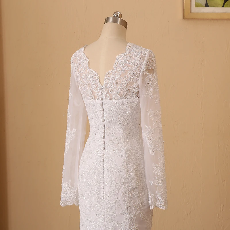 LAYOUT NICEB V Neck Long Sleeves Mermaid Wedding Dresses Beading Lace Wedding Gown Custom Made Vestido De Noiva 100% Real Pics