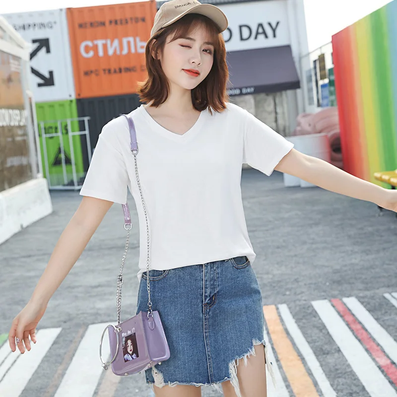 Женская футболка с коротким рукавом хлопковая эластичная Базовая 9 цветов на