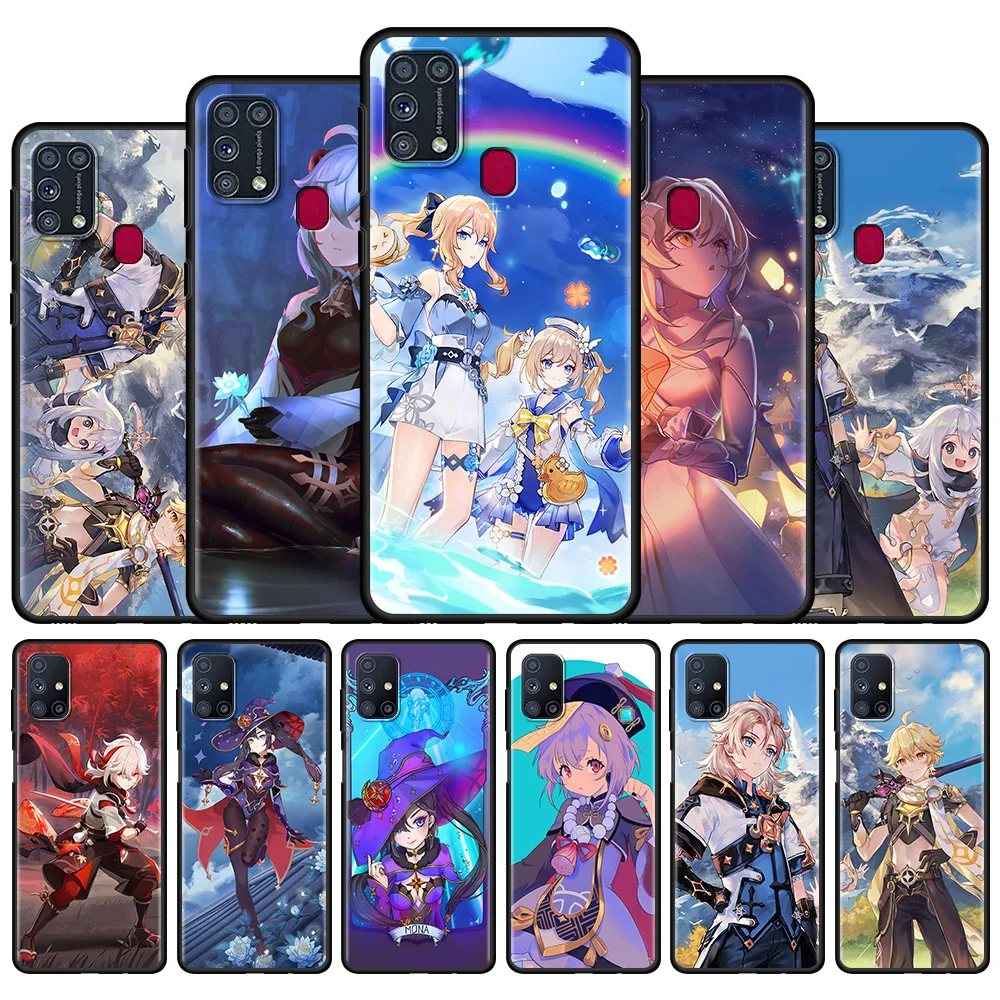 

Black Case for Samsung Galaxy M31 M30s M51 M31s M11 M32 M01 M21 Black Cover F62 F52 F22 F12 M12 Funda Genshin Impact Anime