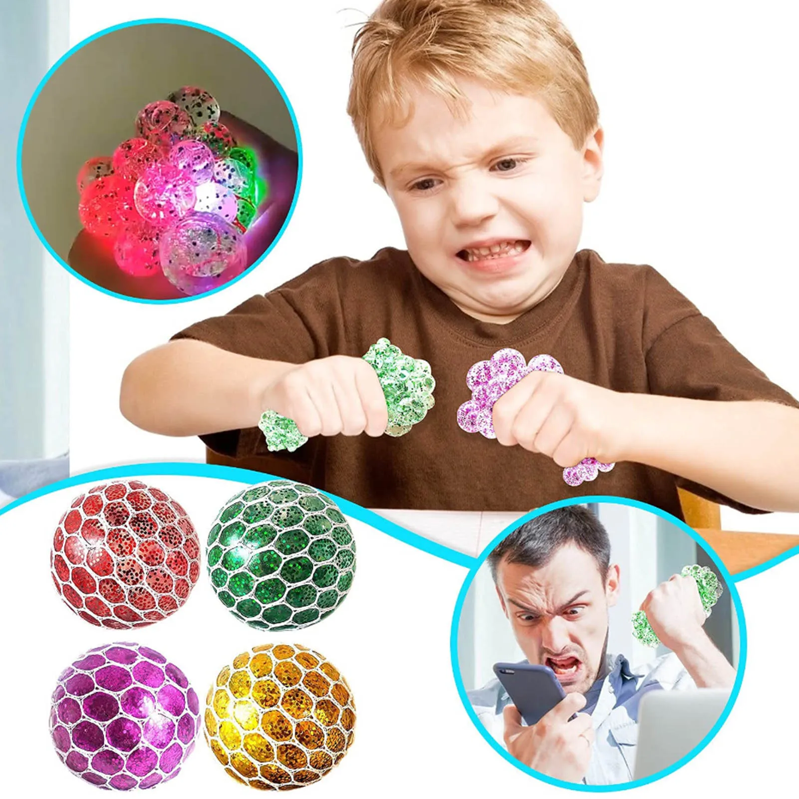 

4pcs Squishing Fidget Balls Squeeze Ball Toys For Venting Bead Stress Ball Anti Stress Toys Squishy Squish Toy Hand Fidget Toys