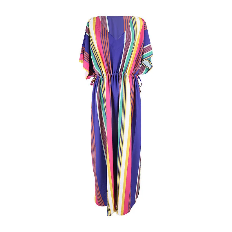 

New Color Striped Robe, Loose Size Beach Skirt, Sun Protection Skirt, Bikini Blouse And Swimsuit