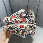 2021 весенние Стильные кожаные туфли с принтом, женские лоферы на шнуровке с сублимационным рисунком граффити, повседневная обувь, Новое поступление