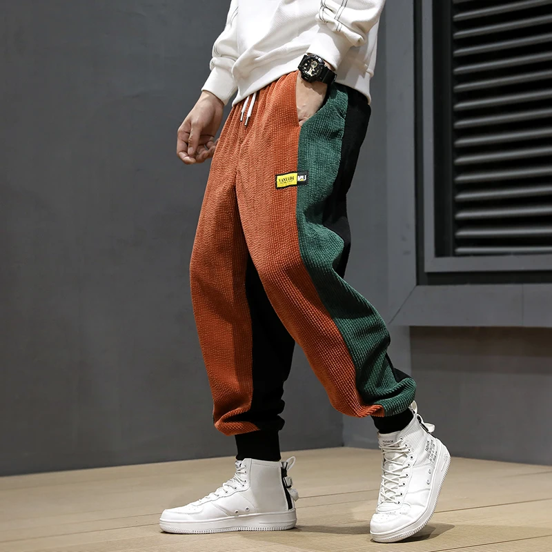 Fashion Autumn Men Winter Jeans Loose Fit Spliced Designer Corduroy Cargo Pants Men Harem Trousers Casual Hip Hop Joggers Pants