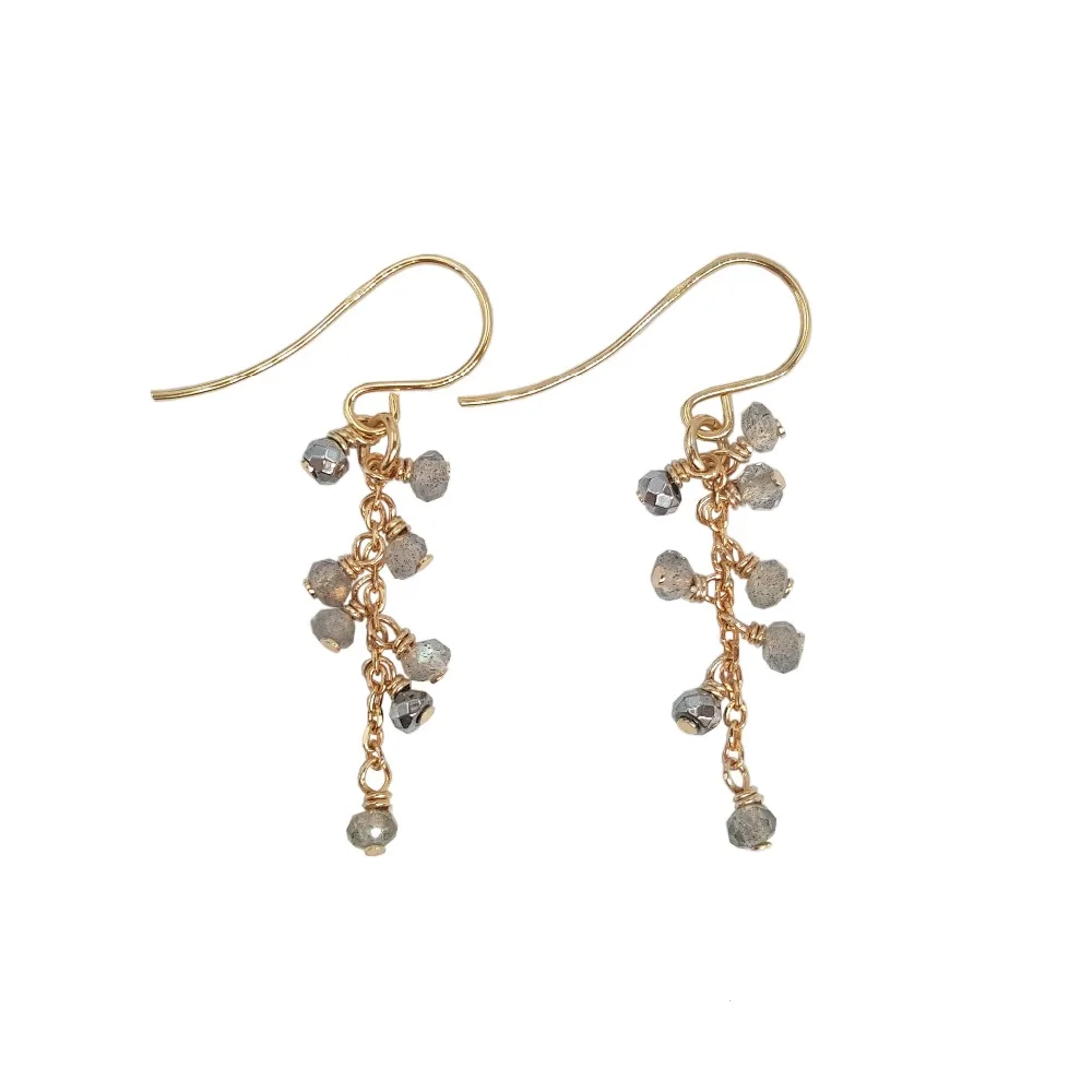 LiiJi уникальные серьги из натурального камня с лабрадоритом гематитом серебро 925