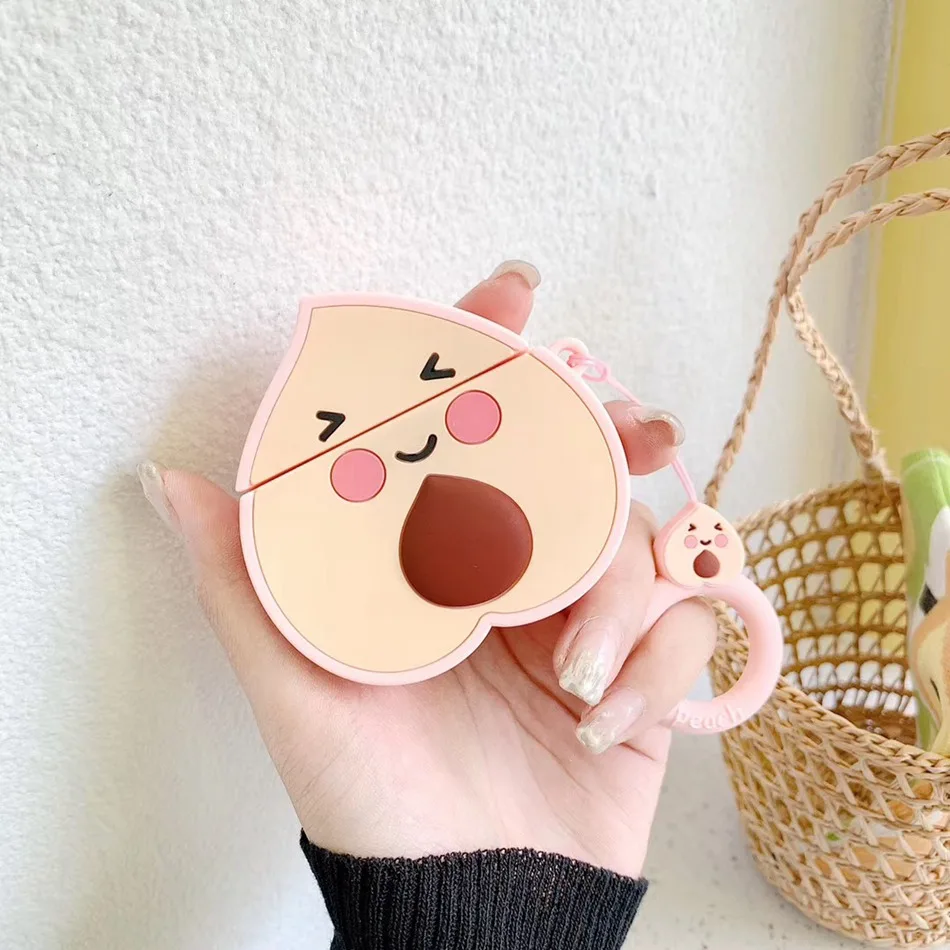 Half Peach Для AirPods случае 3D мультяшный наушник чехол для Apple Airpods 2 забавные интимные аксессуары защитную крышку с палец кольцо ремень - Цвет: Half Peach