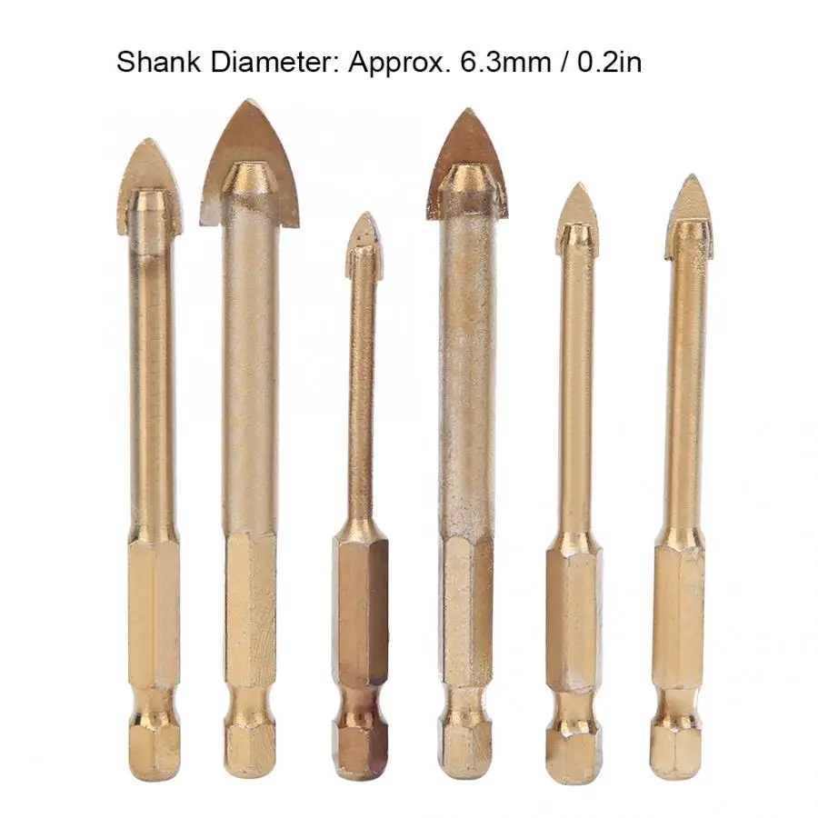 

6Pcs 4-12mm / 0.2-0.5in Alloy Multi-Function Triangle Drill Bits for Glass Tile broca madeira