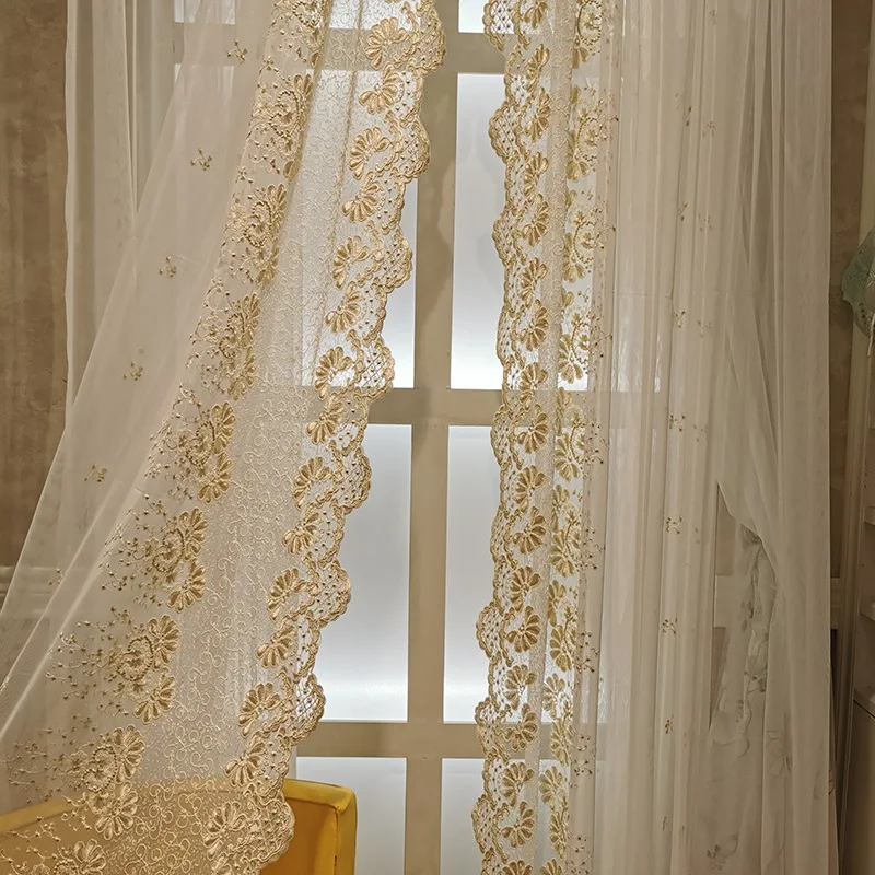 

Simple Rope Embroidered Window Screen Platinum Matching Transmission Mesh Curtains Customization Curtain for Livingroom