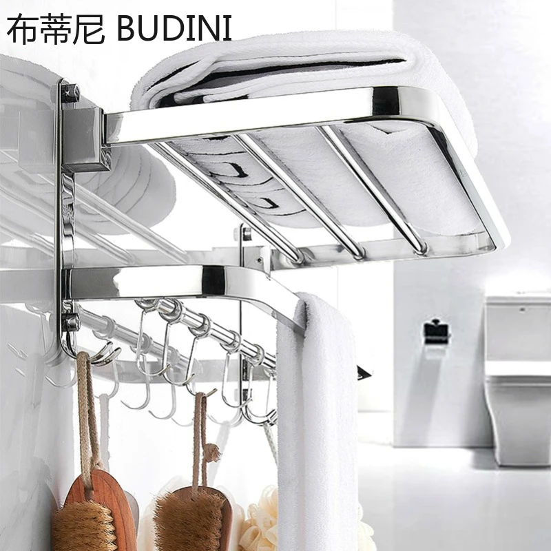bathroom accessories towel rack bathroom towel holder stainless steel can be folded hanger wall mounted towel shelf with hook free global shipping