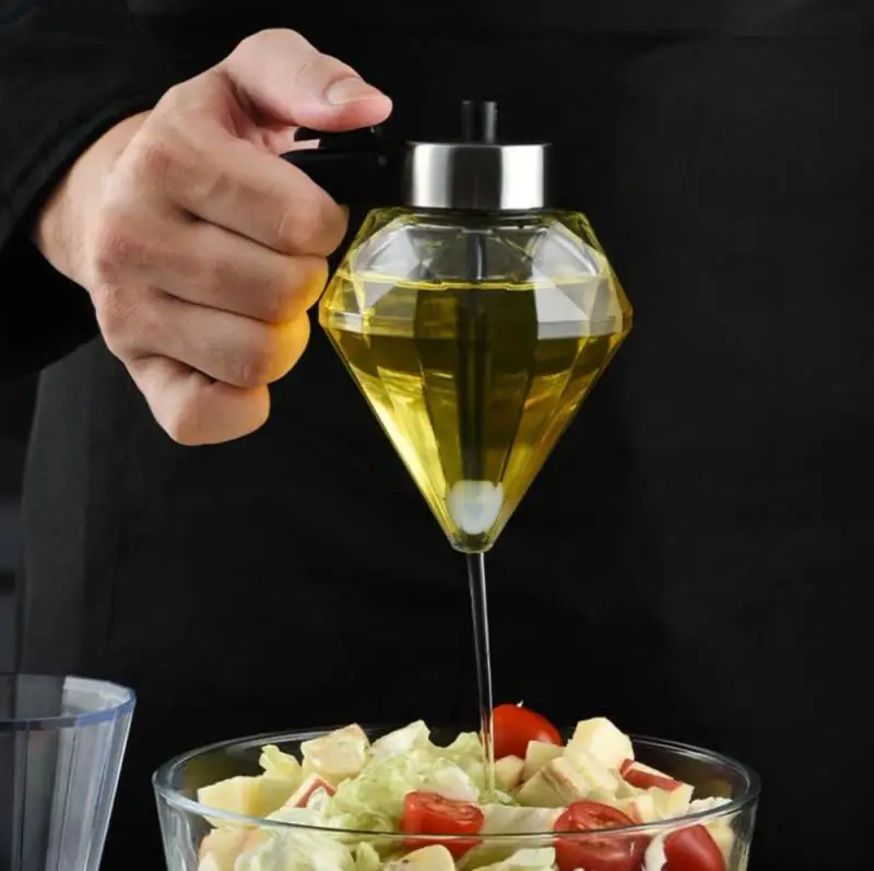 

2021 New Diamond Glass Oil Dispenser Diamond Oil Bottle One-handed Refueling Bottle Seasoning Kitchen Tools For Home
