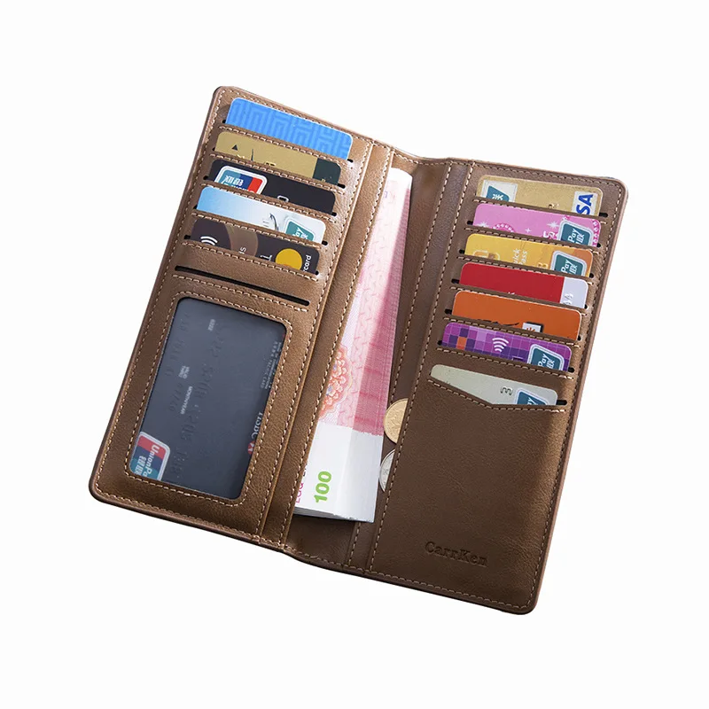 Men's Wallet Long Section of the New European And American Retro Oil Wax Leather Ultra-Thin Multiple Card Slots Foreign Trade | Багаж и