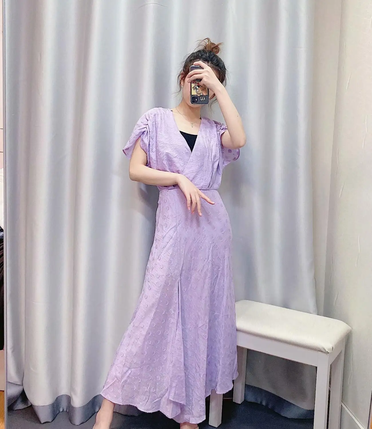 Женское платье-миди с разрезом элегантное фиолетовое платье v-образным вырезом и