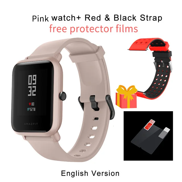 pink a red strap 1 год гарантии Amazfit Bip Lite Смарт-часы, глобальная версия, 45 дней Срок службы батареи 3ATM в соответствии со стандартом водонепроницаемости Smartwatch для Xiaomi - Цвет: pink a red strap