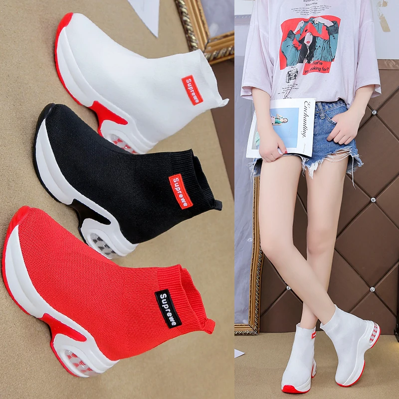 

Spring socks shoes female inner height 2019 new summer sponge platform platform casual boots joker sports high top style shoes