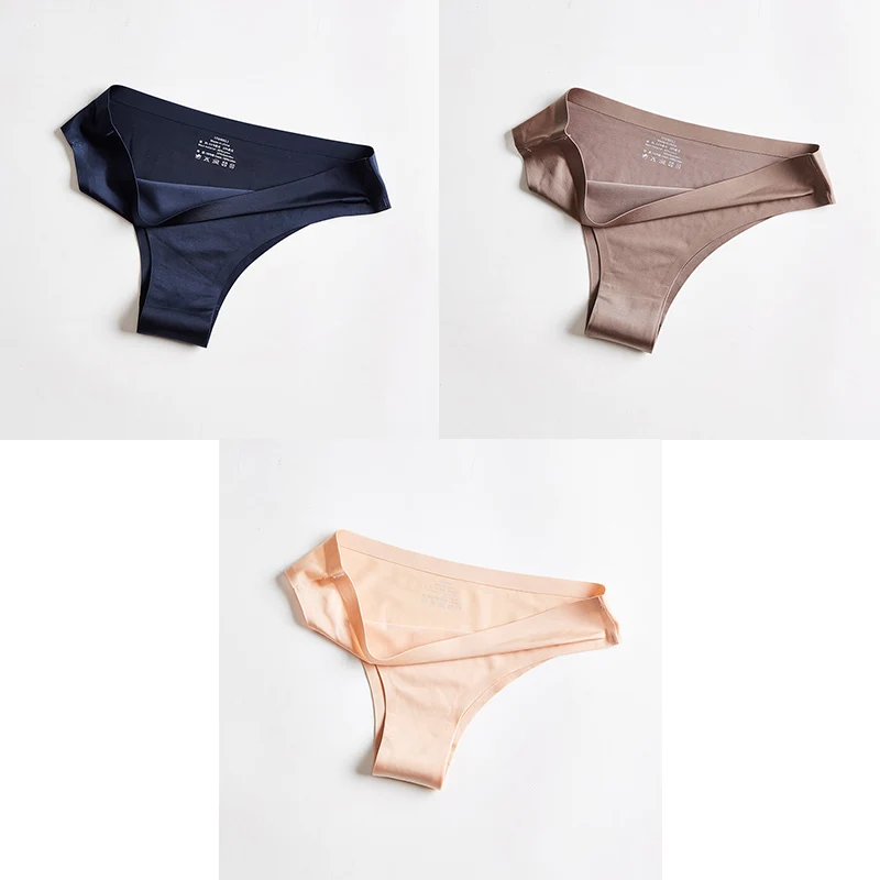 blue coffee nude Трусики, женское нижнее белье, сексуальные, бесшовные, спортивные, женские, Т-образные, мягкие, стринги, для женщин, нижнее белье, ледяной шелк, 3 шт. BANNIROU - Цвет: blue coffee nude