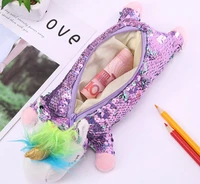 colorful sequins unicorn pencil bag cute cartoon unicorn cosmetic pouch pink girls storage bag office stationery pencil case