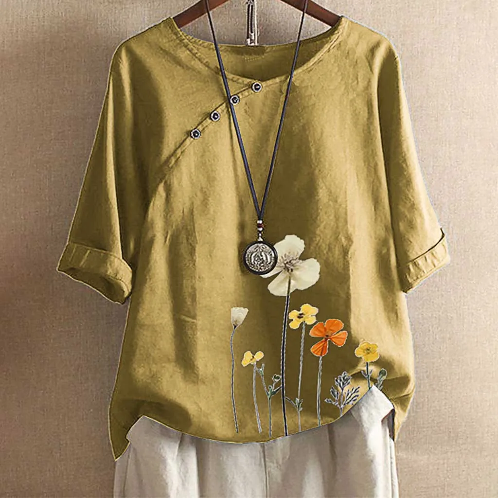 Новинка 2020 летняя хлопковая льняная блузка Женская винтажная рубашка с коротким