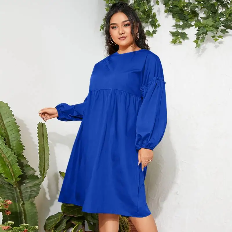 

VONDA Women Lantern Sleeve Ruffled Robe 2021 Casual O Neck Mid-Calf Length Sundress Ladies Plus Size Bohemian Vestidos Femme