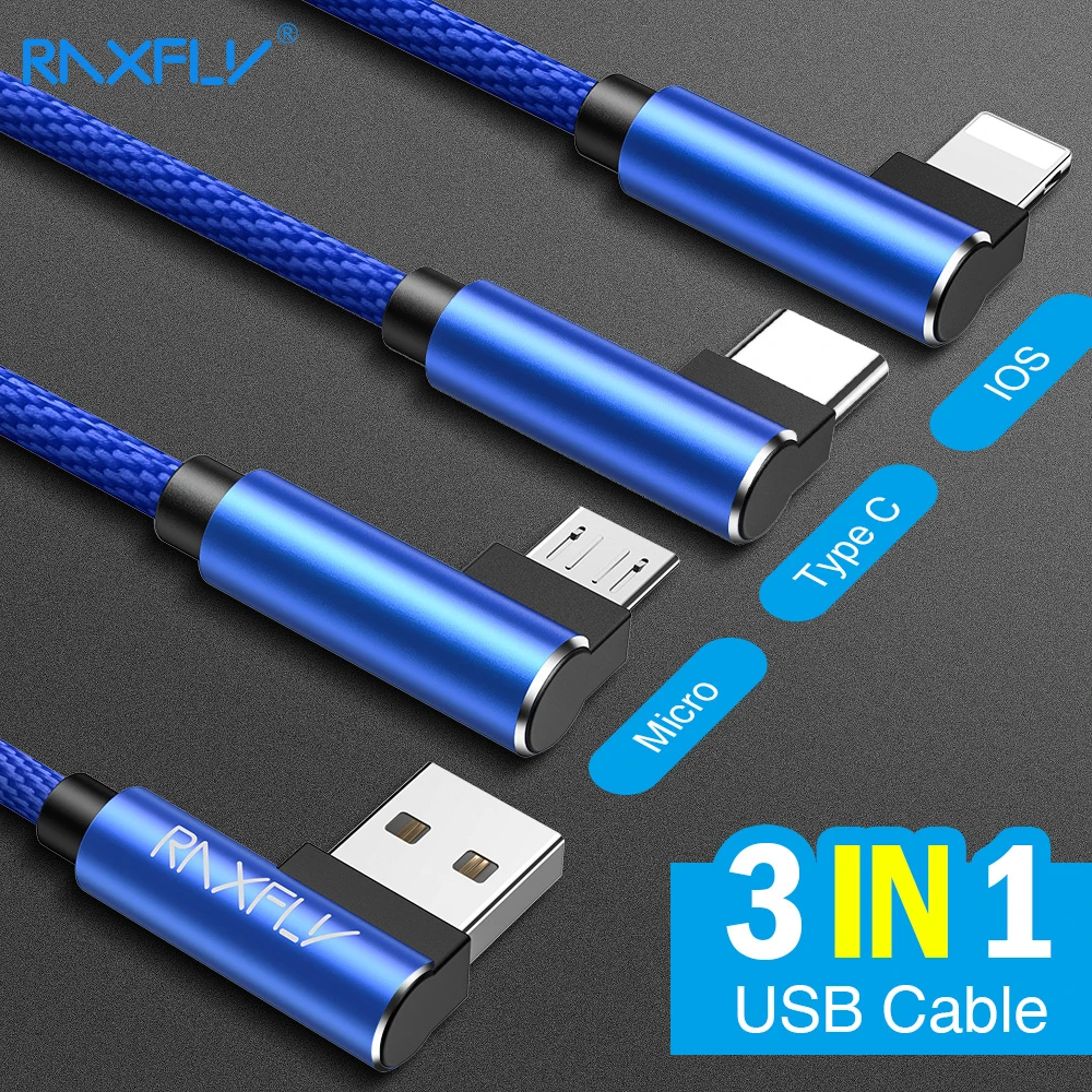 RAXFLY 3A кабель для быстрой зарядки 3 в 1 Micro USB 8Pin type C iphone 11 Pro Max 5V передачи данных