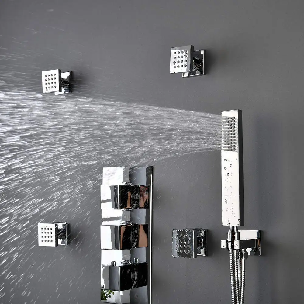 Душевая система с струями тела 16-дюймовый квадратный светодиодный смеситель для