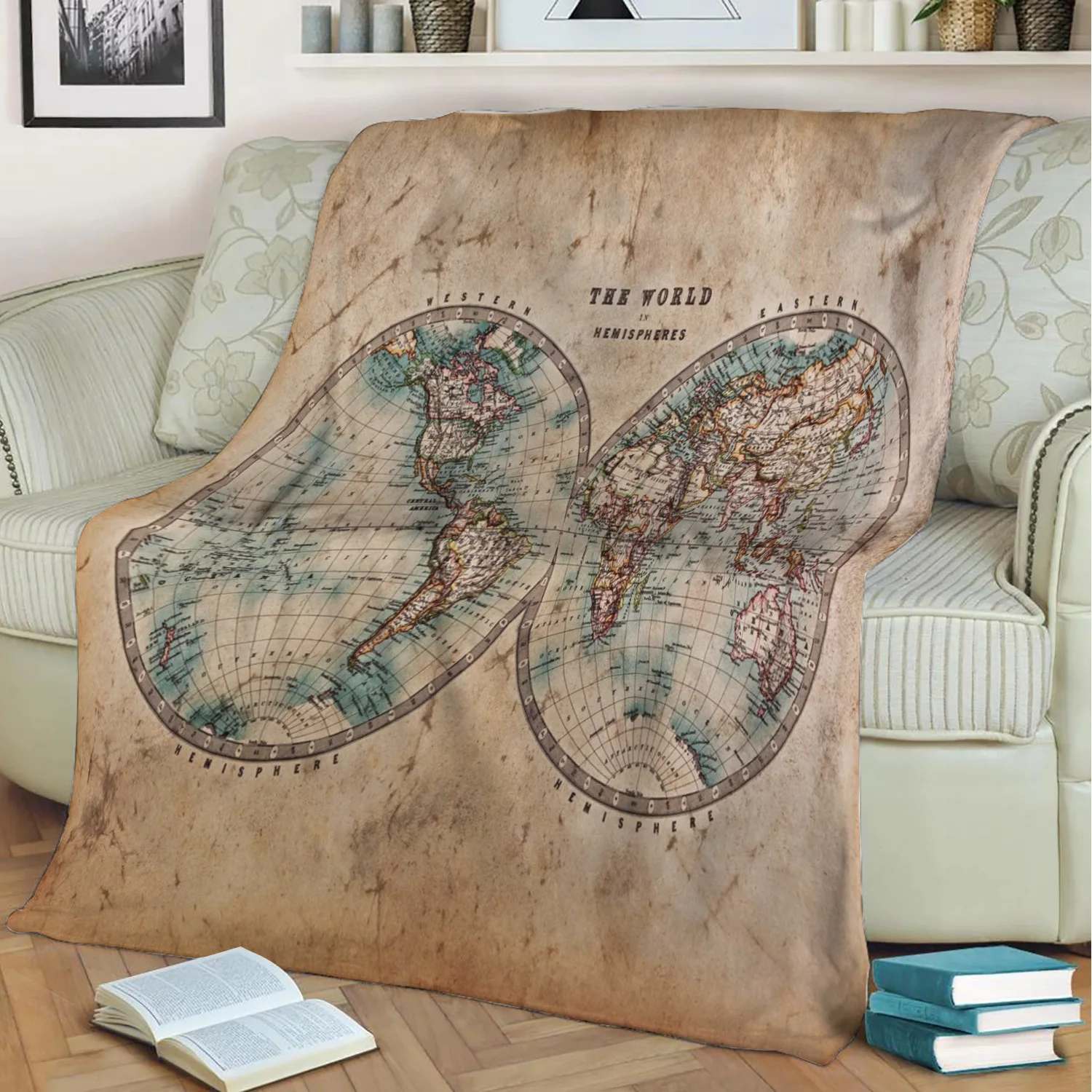 Винтажные одеяла с 3D принтом карты мира мягкие теплые и моющиеся бросаются на