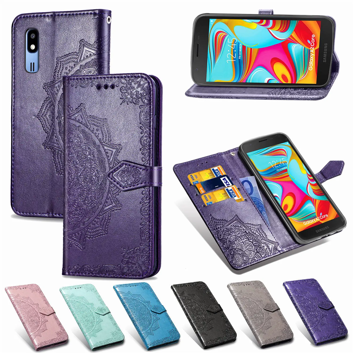 Чехол кошелек из кожи для Samsung Galaxy A2 Core A3 A5 2017 A6 A7 A9 A8 Plus 2018 A6S A8S A9S A310 A510 A320