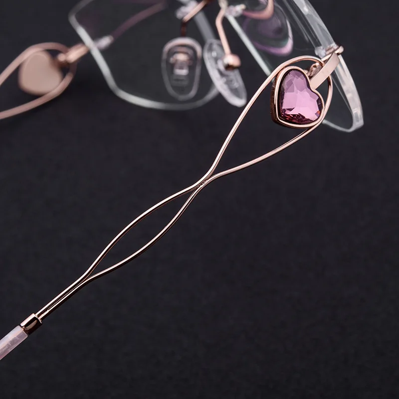 

11 Color Fashion High Quality Nature Crystal Ultralight Titanium Rimless Glasses Computer Prescription Optical Eyeglasses Women