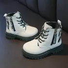 Детские однотонные ботильоны из мягкой искусственной кожи, черные, белые, на толстой подошве, зимние ботинки для мальчиков и девочек 27-38 размеров, теплая зимняя детская обувь