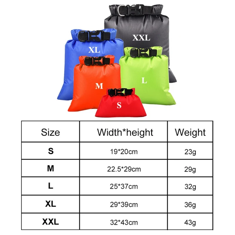 

5 Pcs/Set Colorful Outdoor Waterproof Swimming Bag Camping Rafting Storage Dry Bag With Adjustable Strap Hook