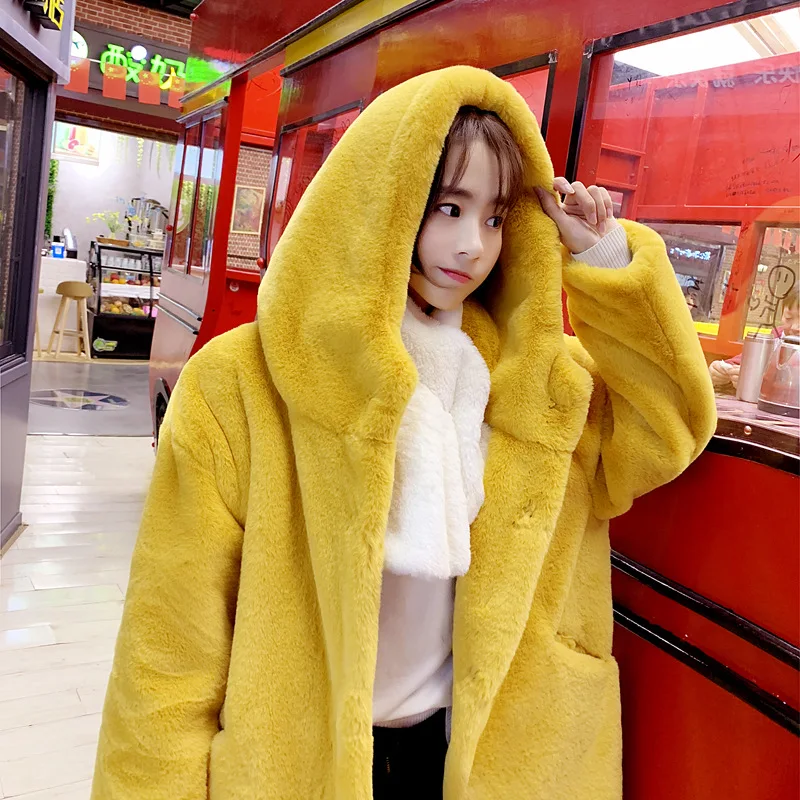 Теплое зимнее искусственное меховое Женское пальто свободного покроя