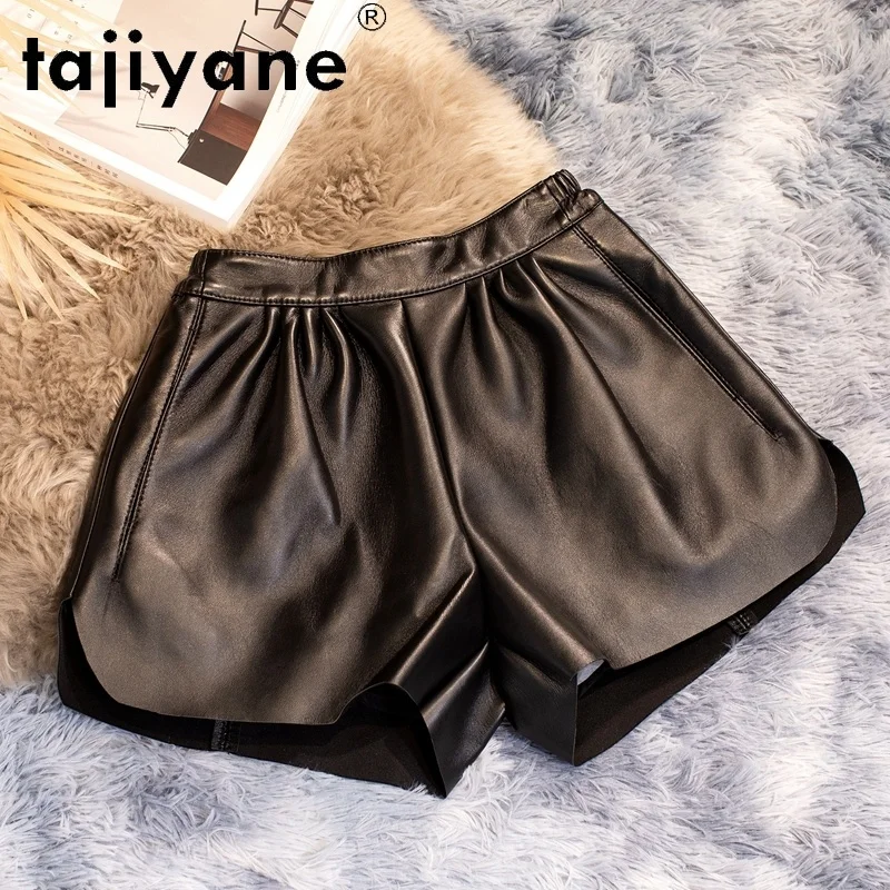 Women's Real Shorts Sheepskin High Waist Trousers Woman Cloth Genuine Leather Shorts Female Clothing Ropa Mujer TN2338
