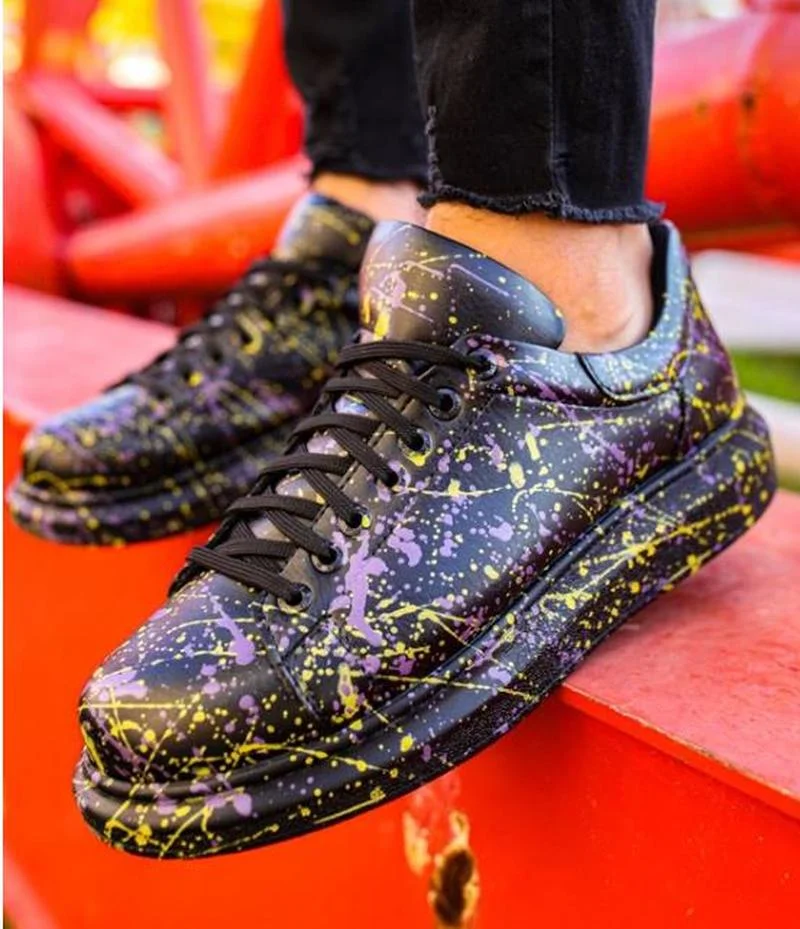 

Men Sports Shoes Hot Selling Internet Celebrity Ins Style Men Casual Fashion Lace-up Artificial Leather Sneakers KA301