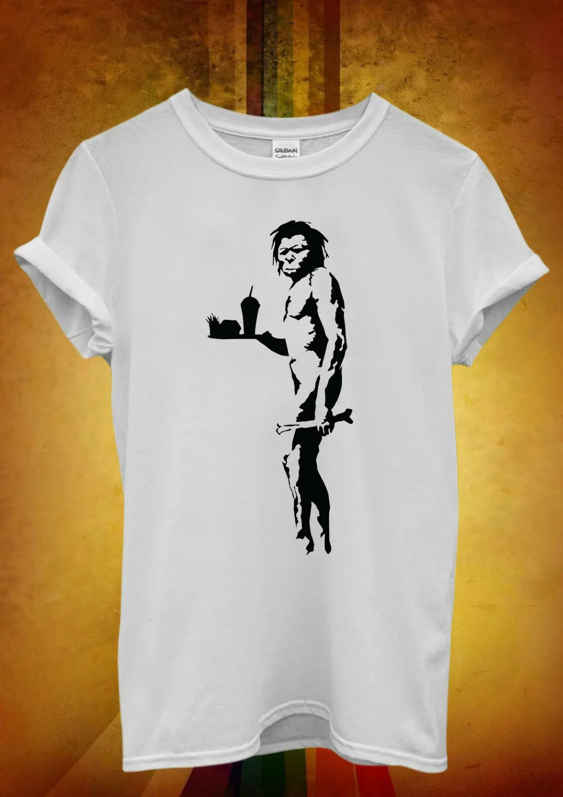 Веселые мужские футболки Banksy Caveman Apeman фаст-фуд 661 Забавные в стиле хип-хоп дешевые