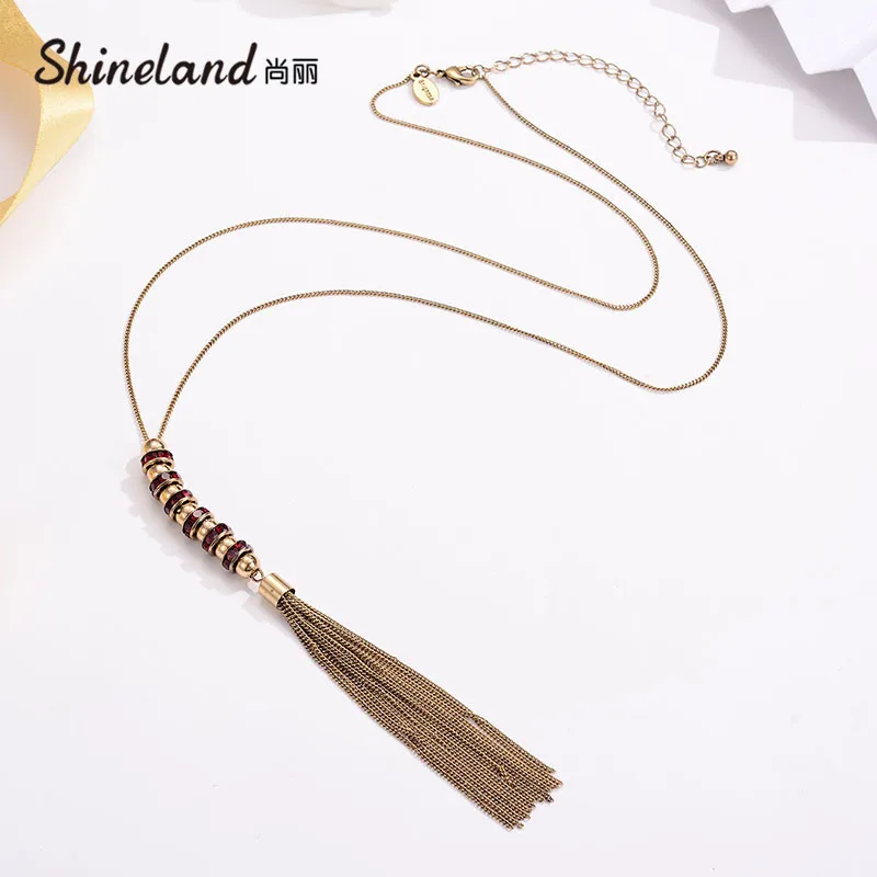 Shineland Дешевое винтажное ожерелье с подвеской и кисточками цепочка для свитера