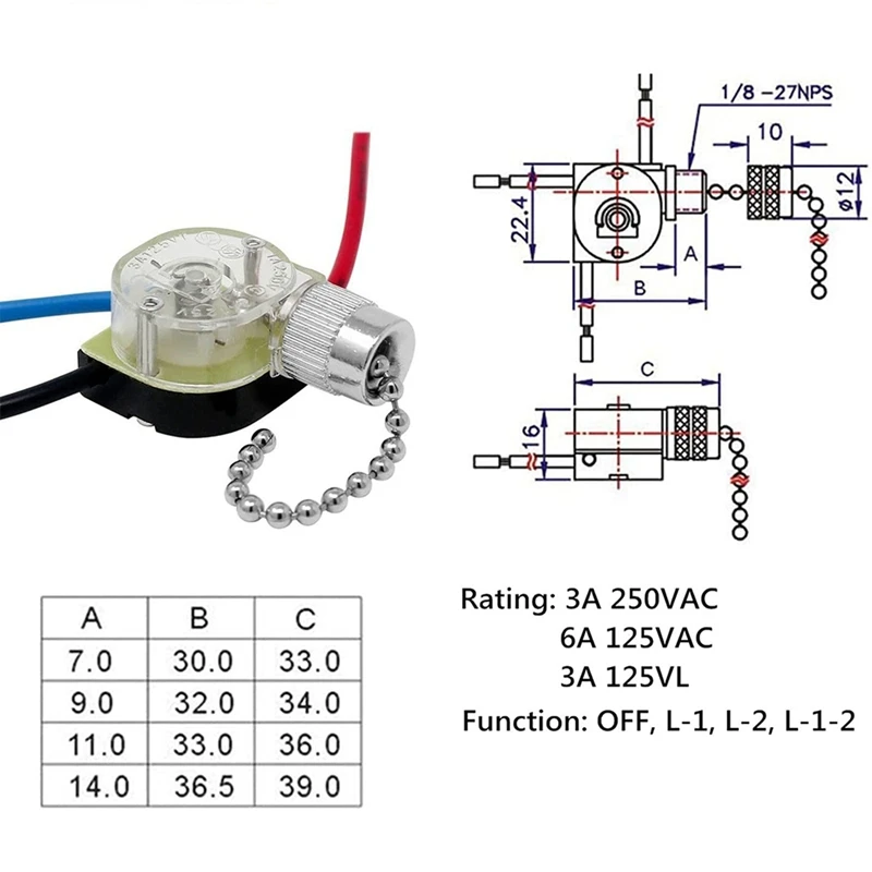 4Pcs 3-Wire Beads Chain Wall Light Fan Ceiling Switch Pull Cord String Set for Universal | Электроника