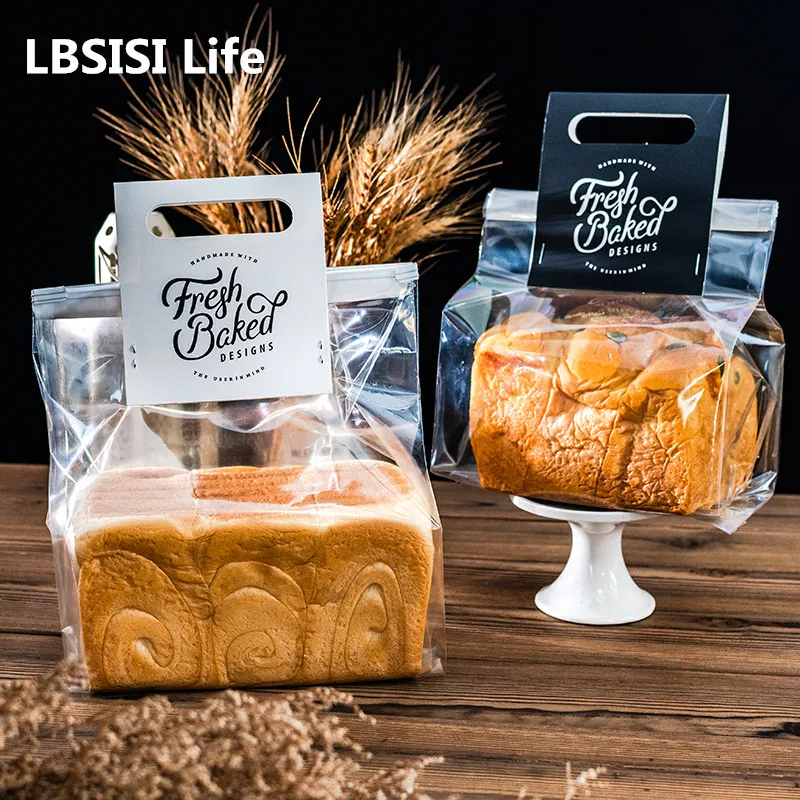 

LBSISI Life 50pcs Bread Toast Bags With Seal Wire Handle Self Stand Toffee Snowflake Baguette Doughnut DIY Custom Baking Bag