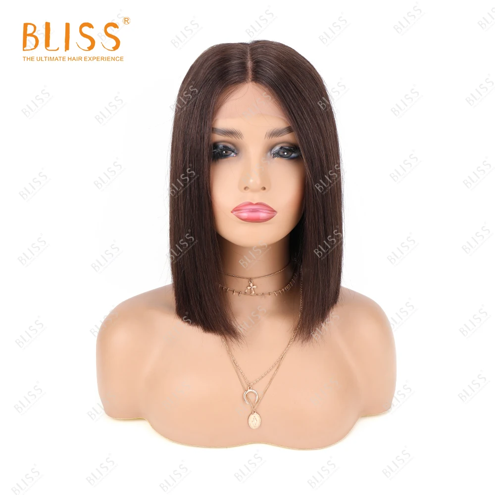 BLISS Blunt Cut Bob Wig Brazilian Straight Human Hair Wigs For Black Women 12inch Middle Part Length | Шиньоны и парики