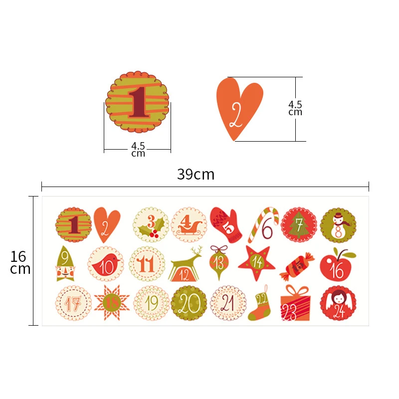 24 шт./компл. с рождеством календарь и цифры наклейки из бумаги для печенья конфет